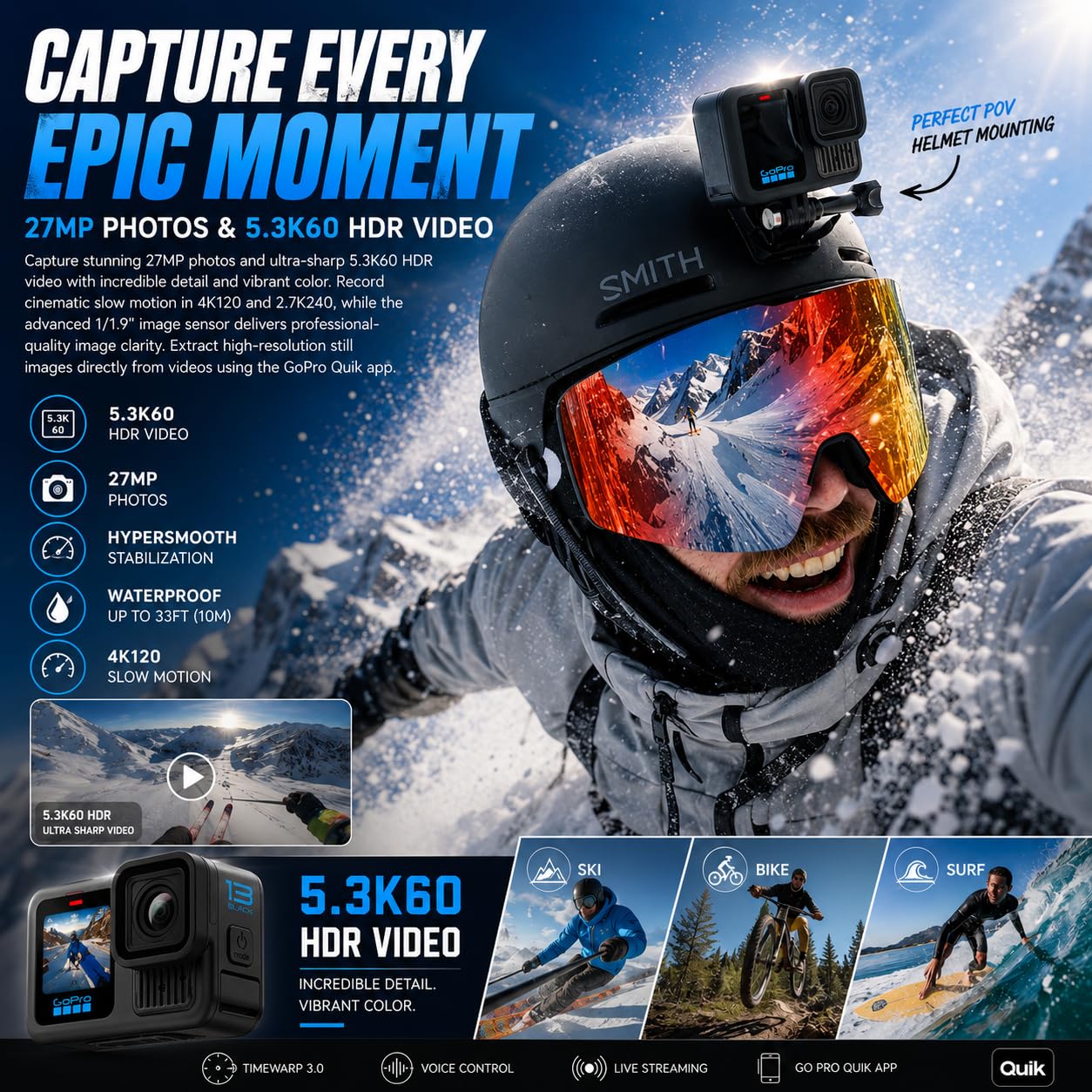 Amazon.com : GoPro HERO13 Black Waterproof Action Camera with 5.3